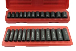 Juego de 26 unidades de enchufe de impacto superficial profundo métrico de 3/8" Dr. 6 puntos cromo vanadio CRV - Imagen 1 de 3