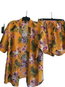 SHEIN CURVE GOLD MULTI-COLOR 2 PIECE TOPPER & SHORTS SET WOMENS PLUS SIZE 1XL - Bild 1 von 8