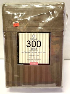 Double Bed SHEET SET Brown Jacquard Stripe NEW - Picture 1 of 3