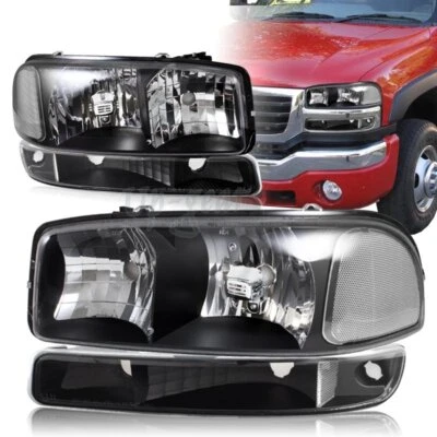 Faros negros para GMC Yukon XL 1500 2500 2000-2006 + lámparas de señalización de parachoques 4 piezas Foto 1 de 3