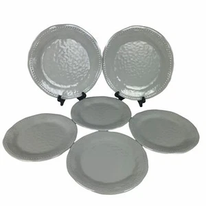 6 Tommy Bahama Grey Melamine Plates 2 Dinner 4 Salad Beaded Edge Textured - Picture 1 of 12