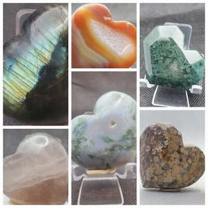 Carved Natural Crystals - Healing Pocket Palm Stone Hearts - Pick Your Favorites - Picture 1 of 316