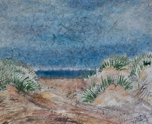 Gerhard Schulte-Dahling playa mar duna paisaje signo de posguerra acuarela 1978 - Imagen 1 de 3