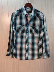Helix Shirt Adult Medium Plaid Athletic Fit Button Up Long Sleeve Mens Blue - Picture 1 of 6