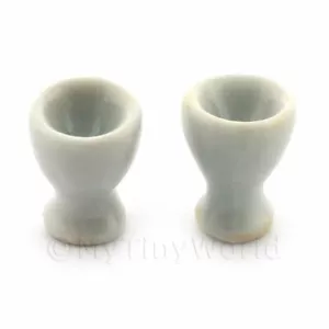 Pair Of Dolls House Miniature White Glazed Ceramic Egg Cups - Picture 1 of 1