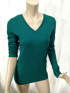 BNWT Womens Sz S 10 Mix Brand Forest Green Long Sleeve V Neck Style Stretch Top