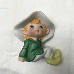Vintage Homco #5213 Green Ceramic Bisque Pixie Elf - Preowned - Picture 1 of 8