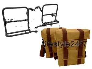Pannier Bags Sand Color & Fitting Frames" Fits Royal Enfield Classic 350cc 500cc - Foto 1 di 7