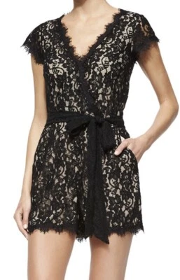 Diane фон Furstenberg DVF Purdette короткий кружевной комбинезон черный/обнаженная размер 4 новый с Ярлыками $495 - Изображение 1 из 4