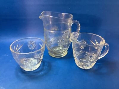 Anchor Hocking Star of David Glass 18 oz. Pitcher 5 3/4" Creamer, Sugar Bowl Set - Image 1 of 4