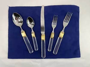 Vintage Mikasa Laslo Prisma Clear Handle Stainless Flatware 5 PCS Service for 1 - Picture 1 of 5