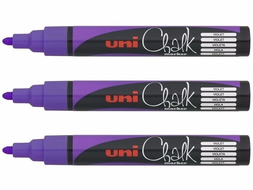 3 x VIOLET Uni Liquid Chalk Marker Medium 1.8 - 2.5mm Bullet Tip - image 1 of 1