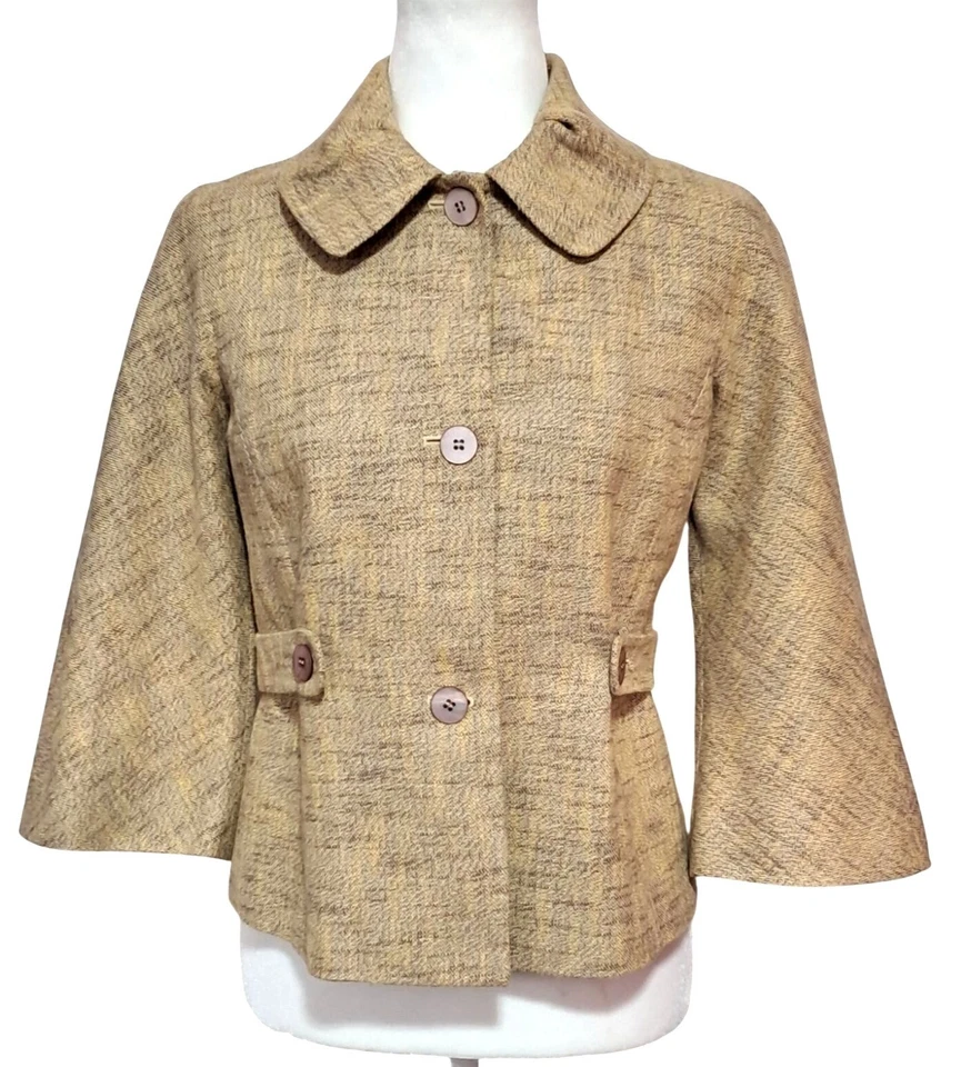 Barneys New York Blazer Womens Siza 8 Jackie O Style Yellow Brown Tweed Made In - Image 1 of 4