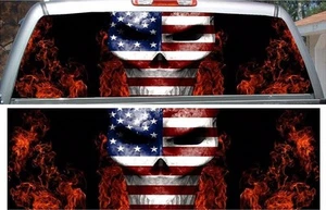 Fire flame American Flag skull rear window view thru graphic film - Picture 1 of 2