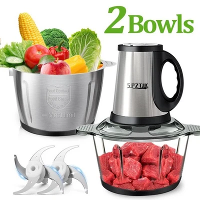Procesador de alimentos SPZTJK - con 2 cuencos + 2 cuchillas, adecuado para uso en el hogar y la cocina Foto 1 de 4