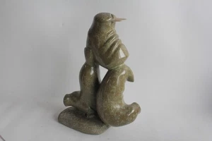 Sculpture Morses pierre taillée Art Inuit (75055) - Picture 1 of 5