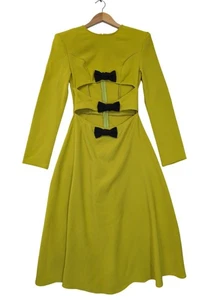 Cut Out Midi Dress Womens S Coquette Twee Glam Bold Statement Long Sleeve Bows - Picture 1 of 11