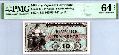 Series 481 ($.10 CENTS) 4TH Printing PMG 64 EPQ Choice UNC Pick S832-4 - Image 1 of 4