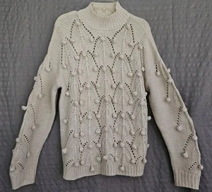 Cardigan maglione donna giglio rosa XL bianco avorio maglia cavo poms boho - Foto 1 di 9