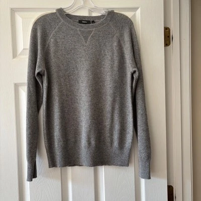 Theory Gray Athletic Stripe Crew Long Sleeve 100% Cashmere Sweater Size S - Image 1 of 4
