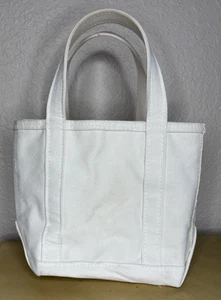 LL Bean Boat Tote Vintage USA Cream Ivory Single Color Small Canvas Zip Bag 10x9 - Picture 1 of 10