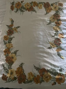 Vintage Tablecloth Flowers Thanksgiving Autumn Gold, Rust, Green Cotton 67”X 49” - Picture 1 of 5