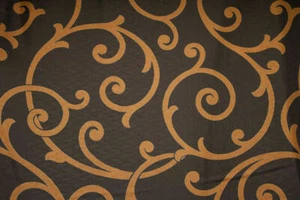 Discount Fabric DRAPERY or BEDSPREAD Black & Gold Scroll Fabric - Picture 1 of 1