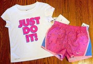 NIKE SPORT AUTHENTIC TODDLERS GIRLS ORIGINAL BRAND NEW 2Pc SHORTS SET Sz 4, NWT - Picture 1 of 2
