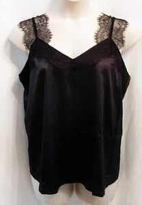 Ninexis Black Liquid Satin Wet Look Camisole Top Size XL Whimsy Goth Lace New - Picture 1 of 4