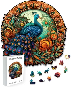 Wooden Jigsaw Puzzles for Adults, Peacock Style Wooden Jigsaw Puzzles Large Size - Picture 1 of 12