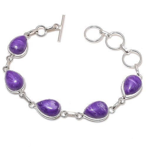VALENTINO Bracciale gioiello argento sterling 925 fatto a mano pietra preziosa caroite viola misura 7 8''