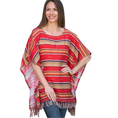Poncho Ryan Michael Serape Verano Mezcla Lino Talla L/XL Rayas con Flecos Foto 1 de 4