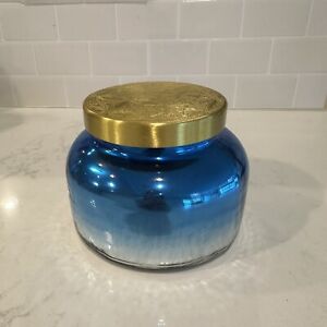 Anthropologie 19 Oz $34 Capri Blue Volcano Candle Large Jar Cobalt Blue Gold Lid