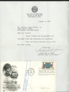 Mayor John V. Lindsay New York City 1966 Signature Autograph on cover + Letter - Picture 1 of 4