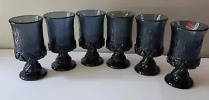 6 Vintage blaue Fostoria Sorrento 6" Wasserkelche schweres Pressglas 70er Jahre - Bild 1 von 7