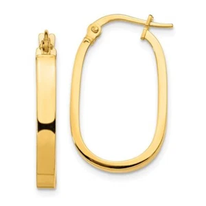 14K Solid Yellow Gold Oval Medium Hoop Earrings - Picture 1 of 5