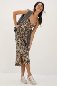 Anthropologie Women's Elyse Bias Leopard Print Cowl Neck Midi Slip Dress XSP - Picture 1 of 13