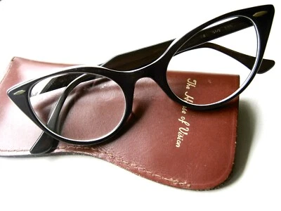 Gafas de ojo de gato genuinas vintage B & L Bausch & Lomb marrón oscuro y blanco 4 1/2,5 3/4 Foto 1 de 4