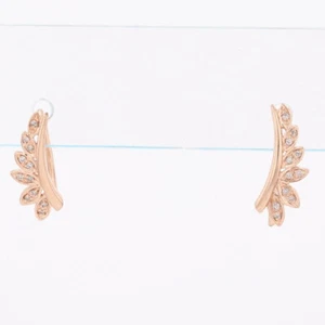 .07ctw Round Cut Diamond Leaf Dangle/Drop Pair Earrings 10k Rose Gold 1.24 Grams - Picture 1 of 5