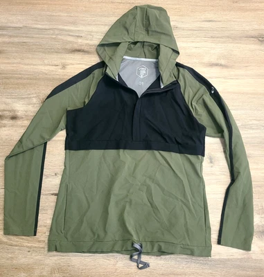 ASICS Mujer M Sudadera con Capucha Camisa Cremallera Pullover Correr Cortavientos Elástico Oliva/Negro Foto 1 de 4