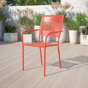 Commercial Grade Sky Blue Indoor-Outdoor Steel Patio Arm Chair with Square Back - Picture 1 of 61
