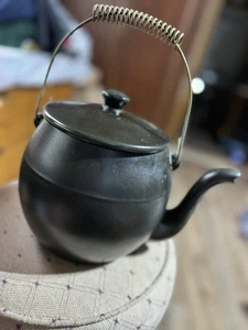 Vintage McCoy Pre70’s Kettle Black Ceramic Teapot Cookie Jar w/ Metal Handle USA - Picture 1 of 10