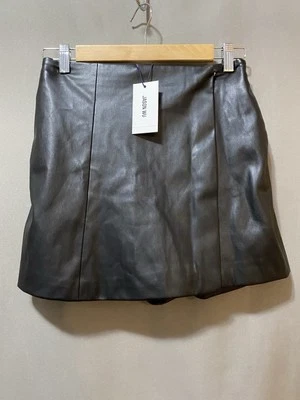NUEVO CON ETIQUETAS Jason Wu Mujeres Cremallera Lateral Tiro Alto Imitación Cuero Envolvente Falda Skort Talla XS Negro Foto 1 de 4