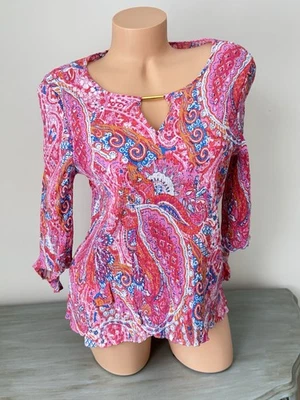 Розовый Пейсли Crinkle Top Ruby Re Petite L PL Coastal Fairy Y2K 3/4 B Boho Gypsy - Изображение 1 из 4