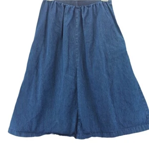 Lands' End Denim Skirt Women's 10 Petite Elastic Waist A-Line Midi Casual Denim - Picture 1 of 7