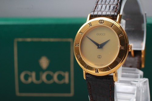【EXC+5 con Cassa】 Orologio da Donna Gucci 3000L Quadrante Oro Placcato 18K dal GIAPPONE