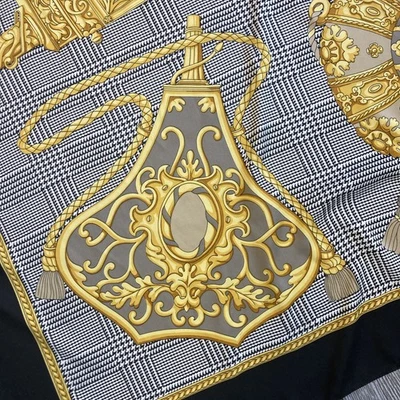 "Bufanda vintage negra y dorada de caza aspecto Hermes 34"" foulard hecha en Italia REGALO" Foto 1 de 4