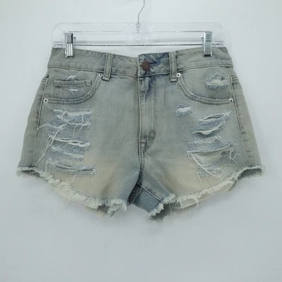 American Eagle Shorts Womens 8 Light Wash Distressed Hi Rise Festival Boho - Image 1 of 4