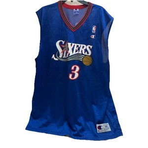 Vintage Champion Allen Iverson BLUE #3 Size 48 Philadelphia 76ers Sixers Jersey - Picture 1 of 7