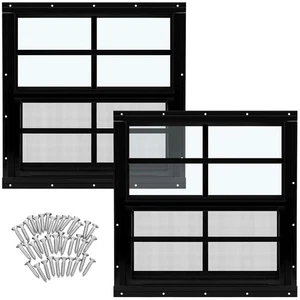 Tandefio 2 Stück 16" x 16" Schwarz Einbau Schuppenfenster mit Hartglas... - Bild 1 von 7